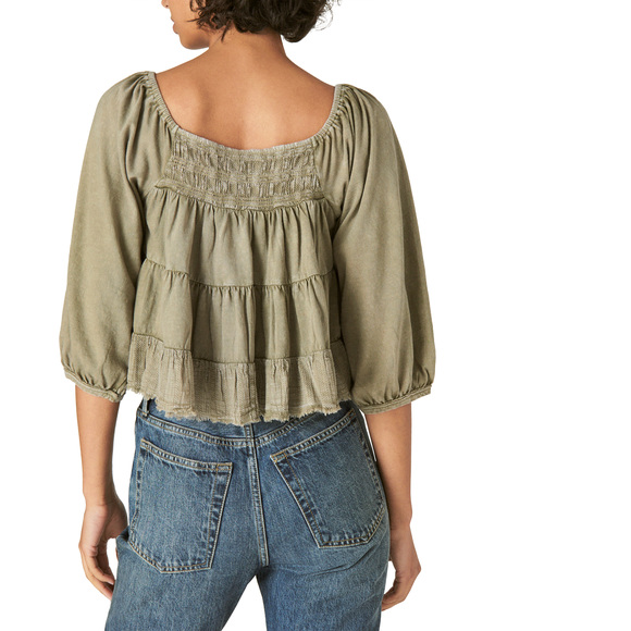 Lucky Brand Textured Long Sleeve Top - Deep Lichen Green - Picture 2 of 3